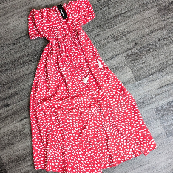 Summer Strapless Boho Beach Front Slit Swiss Dot/Floral Long Maxi Dress - Picture 3 of 7